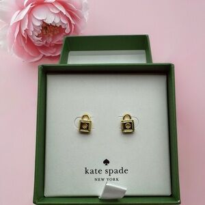 $59 MSRP Kate Spade “ Lock & Spade” Stud Earrings Gold Tone New With Tag & Box